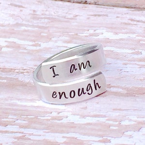 I am enough hand stamped ring very sturdy ring great gift fun piece of jewelry inspirational ring you are enough self worth image 1