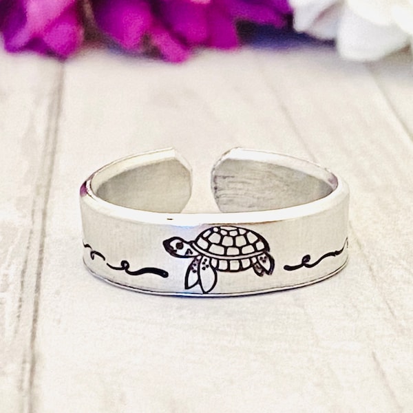Turtle ring, inspirational , keep going , you got this, daily reminder hand stamped ring, aluminum ring, inspirational