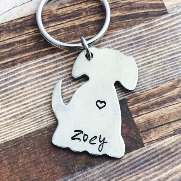 Dog lover keychain - add your dogs name or a small wording - dog metal shape - puppy - dog  gift - dog  tag - great gift -