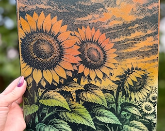 Sunflower engraved art, spray paint art, sunflower fields on canvas picture.