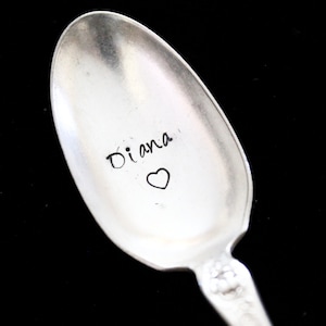 PERSONALIZED Name -  hand stamped  silverware vintage spoon message - reused - up cycled