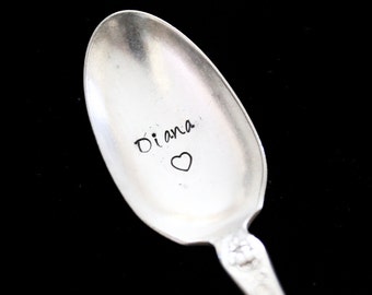 PERSONALIZED Name -  hand stamped  silverware vintage spoon message - reused - up cycled