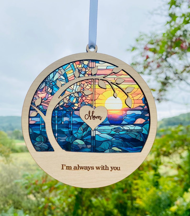Sympathy gift, Memorial suncatcher, sympathy gift, loss of mom, mother, dad, brother, sister , friend. Personalized with name, poem card image 1