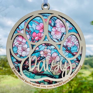 Rainbow bridge pet, sun catcher, suncatcher pet memorial, personalized name, dog / cat/  pet remembrance, paw with saying and name