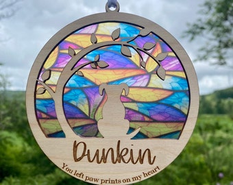 Rainbow bridge pet, sun catcher, suncatcher pet memorial, personalized name, dog / cat/  pet remembrance, paw with saying and name