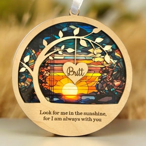 Cadeau de sympathie Attrape-soleil commémoratif, cadeau de sympathie, perte d'une maman, d'une mère, d'un papa, d'un frère, d'une soeur, d'un ami. Carte personnalisée avec nom, poème