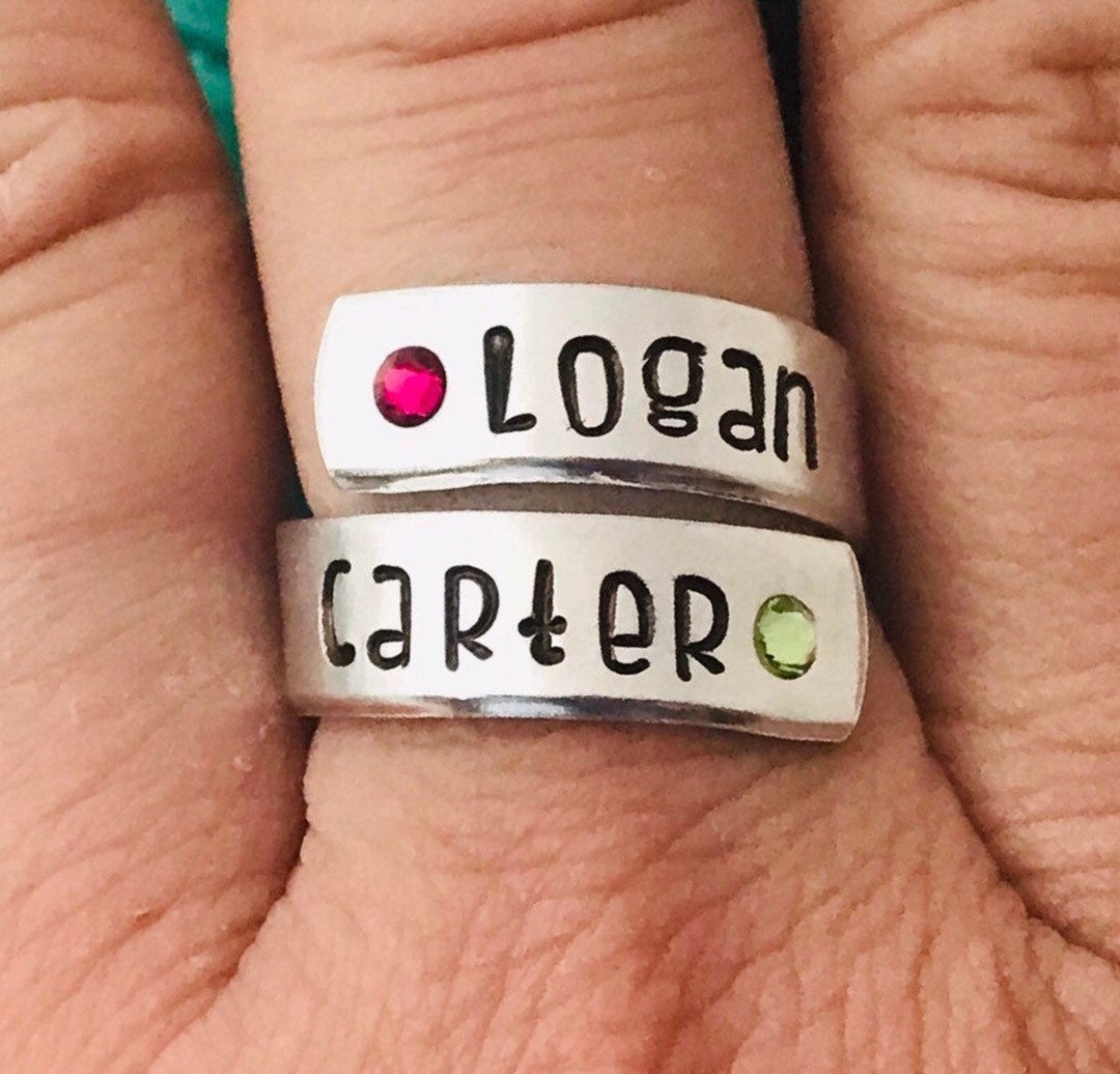 Custom Wrap Ring With Names and Birthstones - Personalized Ring ...
