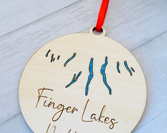 The finger lakes ornament, Christmas ornament, NY lakes, engraved wood ornament, New York lake ornament,