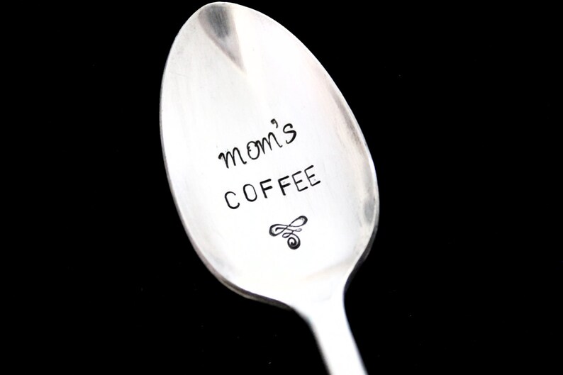 Mom's Coffee hand stamped silverware vintage spoon message reused up cycled image 1