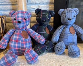 Memory bear, hand sewn from your clothing, loss of loved one’s memory, 15” handmade bear