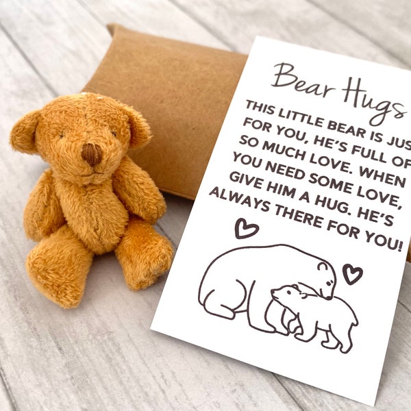 Bear hug , love token, animal  pocket hug, mini hug bear, love reminder , pocket - keepsake - great for kids at school