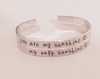 You are my sunshine, my only sunshine cuff bracelet SET - hand stamped cuff - mother daughter or friends - besties - great gift