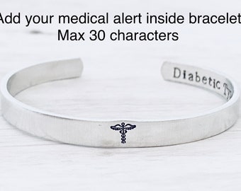 MEDICAL ALERT  bracelet - medical condition or Allergy Bracelet - Custom made to your medical alert - medical conditions -inside medical