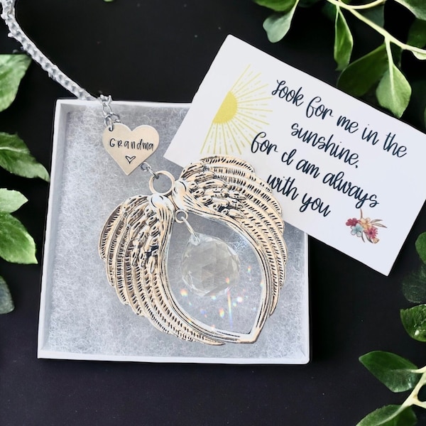 wing sun catcher Sympathy gift, poem card Memorial suncatcher, wing sympathy gift, loss of   mom, mother, dad, brother, sister. Personalized
