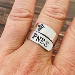 PNES , MEDICAL ALERT  ring - Hand stamped- medical condition, to help with aid an energy or seizure