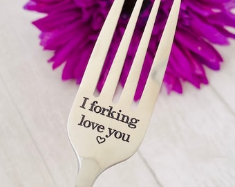 Valentine’s Day fork  engrave with your words . Silver stainless colored fork, stainless steel fork, fork with wording, engraved fork, gift