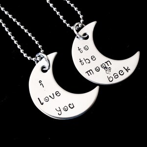 I love you to the moon and back hand stamped pendant - I love you - great gift