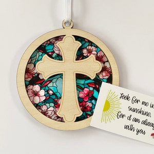 Sympathy gift, religious cross Memorial suncatcher, sympathy gift, loss of   mom, mother, dad, brother, sister , friend.  with poem card