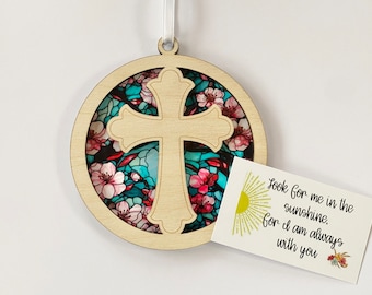 Sympathy gift, religious cross Memorial suncatcher, sympathy gift, loss of   mom, mother, dad, brother, sister , friend.  with poem card