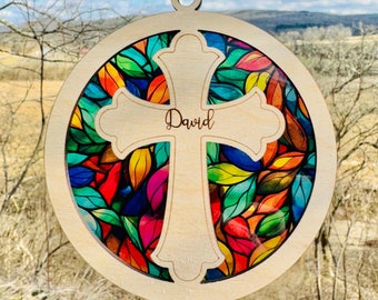 Sympathy gift, religious cross Memorial suncatcher, sympathy gift, loss of   mom, mother, dad, brother, sister , friend.  with poem card