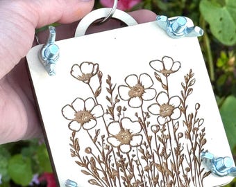 Flower press, pocket size, mini flower press, wooden flower press, small flower press, clips onto bag or keychain