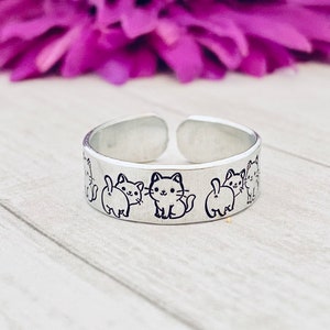 Cat ring, inspirational , keep going , you got this, daily reminder hand stamped ring, aluminum ring, inspirational kitty