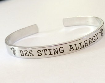 Bee sting allergy Medical alert bracelet - Hand stamped- Allergy Bracelet - make it custom to your condition