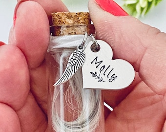 pet fur keepsake, pet memorial jar, loss of pet, personalized glass jar memorial,  dog cat pet remembrance, rainbow bridge pet
