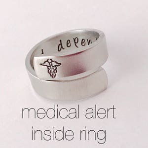 Medical alert ring - Hand stamped- Allergy  - Custom made to your medical alert - medical conditions inside