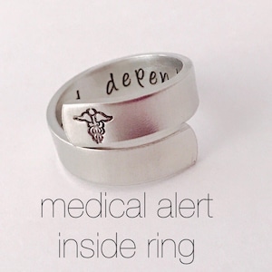 Medical alert ring - Hand stamped- Allergy  - Custom made to your medical alert - medical conditions inside