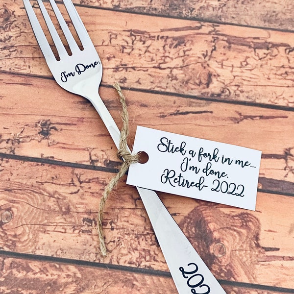 Retirement gift  , I’m done 2024. Stainless steel engraved fork, retire gift, fun gift, retirement 2022, coworker gift