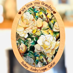 Mother’s Day suncatcher, mother gift, mom flowers, suncatcher, choose your backer, mother gift, kids name on bottom, mom, grandma any name