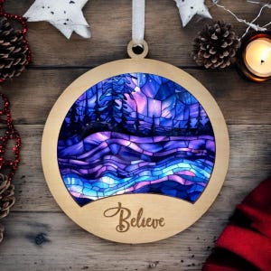 Northern lights Christmas  ornament,  Personalized , trees Auroras with stainedglass  that lets the lights shine through, Aurora borealis
