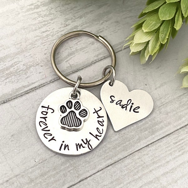 Paw print keychain, pet memorial keychain, personalized name, remembrance, pet loss, forever in my heart paw print key chain , pet gift