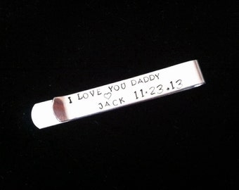 Personalized Tie Clip SPECIAL mesage on back  choose your own wording-  Hand stamped -  great for a gift
