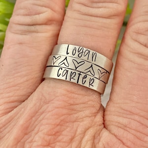 Personalized  ring band   - custom hand stamped ring - very sturdy ring - pewter ring - great gift - fun piece of jewelry - custom 1/8” wide