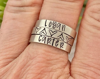 Personalized  ring band   - custom hand stamped ring - very sturdy ring - pewter ring - great gift - fun piece of jewelry - custom 1/8” wide