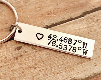 Coordinates keychain , special location, trip, wedding, birth place, home Latitude Longitude key chain, key chain - anniversay