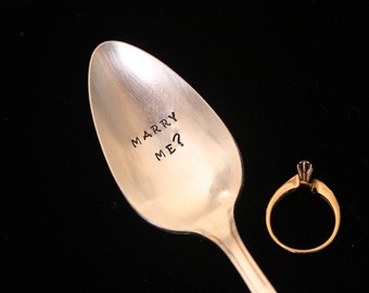 Marry me - marriage proposal -  hand stamped  silverware vintage spoon message - reused - up cycled wedding