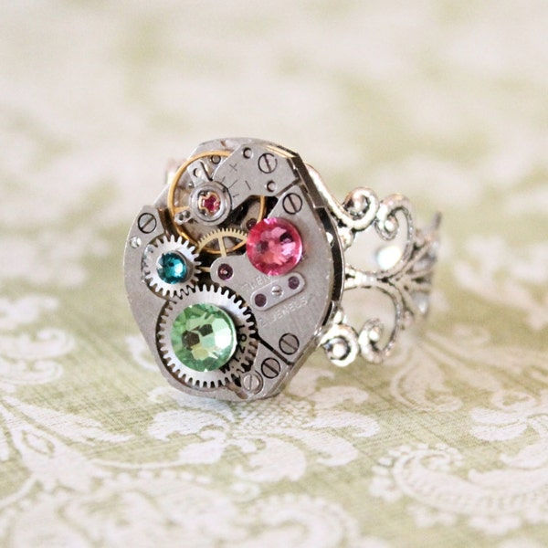 steampunk Mothers birthstone ring - steampunk ring custom made mothers necklace -  grandmothers necklace - birthstone ring