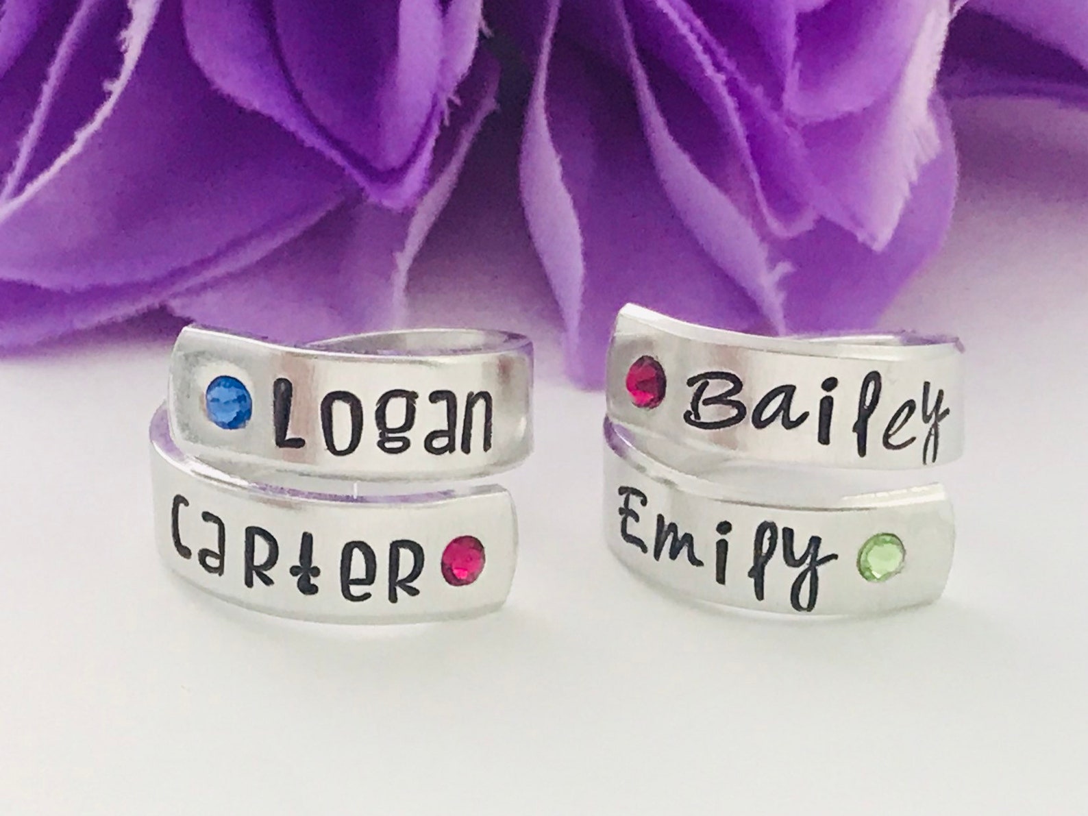 Personalized Wrap Ring With Birthstones Personalized Ring Etsy