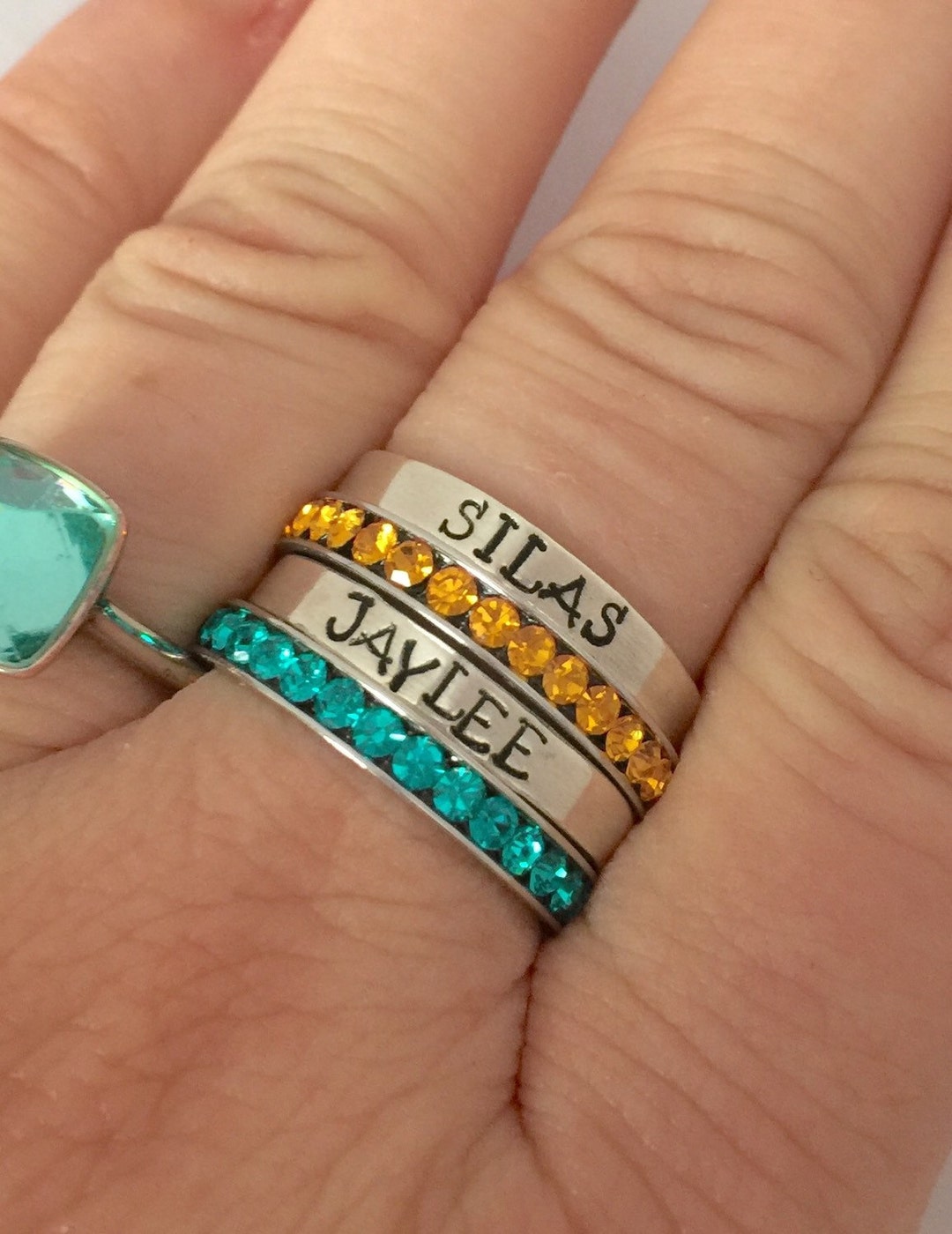 Stacking Rings Custom Names and Birthstone Rings Silver Stacking or ...