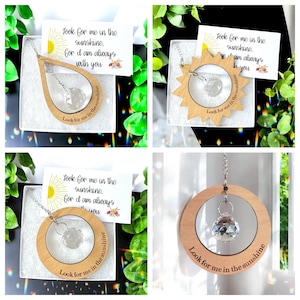 Attrape-soleil Cadeau de sympathie, carte poème Attrape-soleil commémoratif, perte d'une maman, d'une mère, d'un papa, d'un frère, d'une soeur. Cristal arc-en-ciel personnalisé