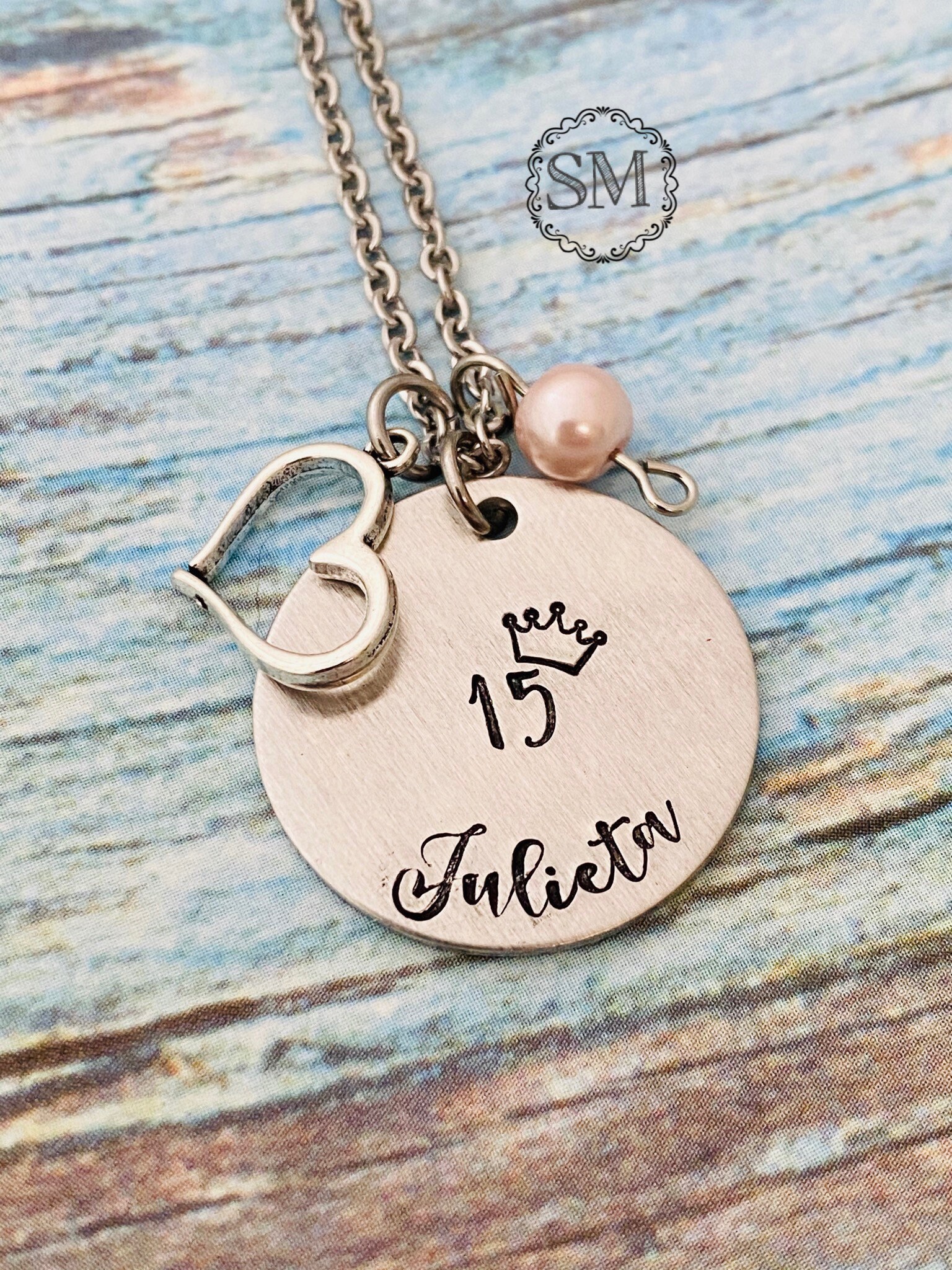 Quinceanera silver necklace 15th birthday hand stamped Etsy