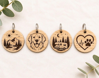 Personalized Wooden Pet ID Tag | Custom Engraved Dog Tag | Round Wood Pet Name Tag | Lightweight Pet ID | Custom Dog & Cat Tag