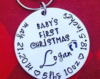 Christmas ornament Personalized Baby&#39;s First Christmas Ornament - Hand stamped ornament  - Christmas gift - tree- new baby