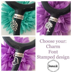 Stethoscope ID tag with charm attached  - nurse gift - student nurse gift - stethoscope name tag - stethoscope personalized name tag