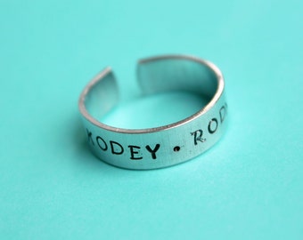personalized name ring - hand stamped ring - very sturdy ring - great gift - fun piece of jewelry