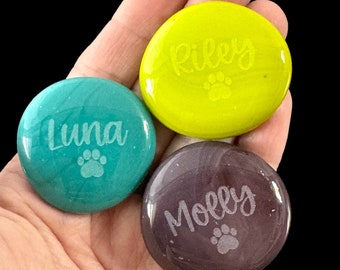Pet name stone , stone, pocket pebble, personalized name with paw print, keepsake, worry stone, Pocket rock, glass stone, pet loss
