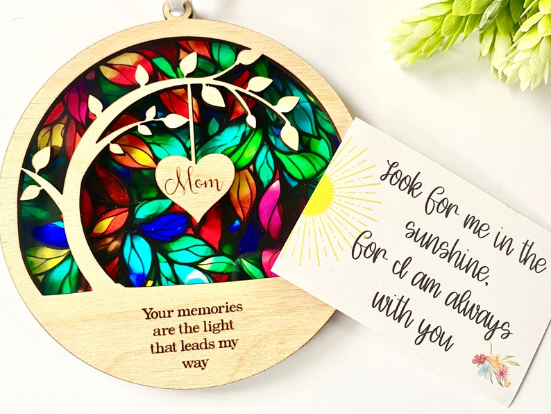 Sympathy gift, Memorial suncatcher, sympathy gift, loss of mom, mother, dad, brother, sister , friend. Personalized with name, poem card image 6